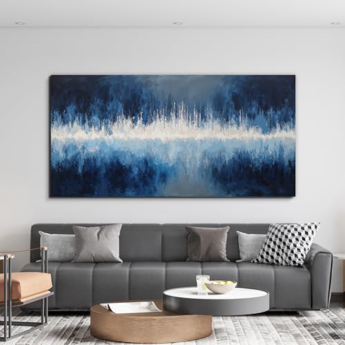 YISXINOAG Deep Blue Abstract Wall Art Modern Calm Cool Tones Canvas 24"X48" - color: deep blue, size: 48"L x 24"W