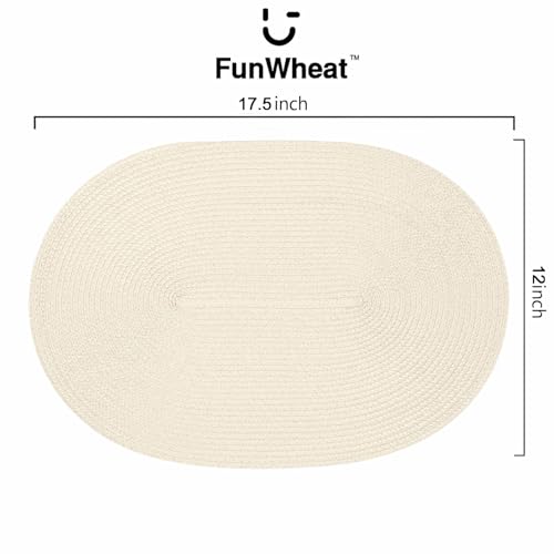 FunWheat Oval Braided Placemats Set of 4 Table Mats for Dining Tables Washable Heat Resistant Place Mats for Indoor Outdoor Use 12 x17.5 Inch(Oval Beige, 4pcs) - color: Beige, size: 4pcs