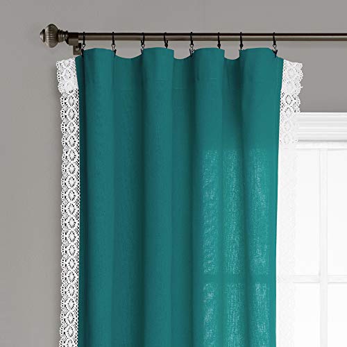 Lush Decor Rosalie Light Filtering Window Curtain Panel Set- Pair- Vintage Farmhouse & French Country Style Curtains - Timeless Dreamy Drape - Romantic Lace Trim - 54" W x 95" L, Turquoise - color: Turquoise, size: 54"W x 95"L (Pack of 2), style: Window P