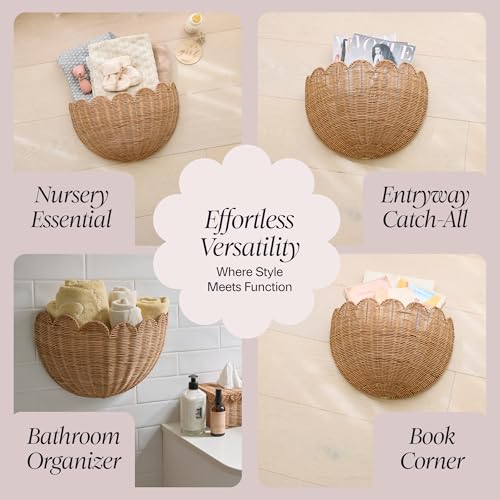 BEBE BASK Scalloped Wicker Wall Basket - The Original - 16 x 10 x 7 In - color: Mocca
