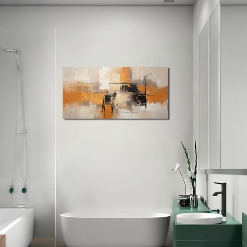 Sense&Sensitivity Arts Modern Abstract Canvas Wall Art - Premium Textured Orange, Grey, Black Artwork for Home and Office Decor Wall Painting Contemporary Geometric Print Pictures Home Decoration Ideas