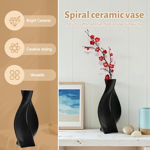 Black Ceramic Vase with Matte Finish – Stylish Watertight Decorative Vase for Fresh or Dried Flowers, Ideal for Home Décor, Table Centerpieces, Weddings, Dining Room, Living Room, or Office