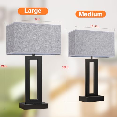 Seealle 22" Tall Living Room Lamps for Night Stands - Touch Bedside Lamp with USB C+A, 3 Way Dimmable Bedroom Lamps for End Tables Set of 2, Modern Night Stand Lamps for Bed Side(Grey&Black) - color: B. Grey&Black, size: Large(22in)