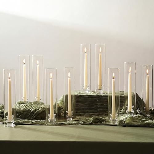 NUPTIO Hurricane Glass Candle Holders for Wedding - 12" H Set of 10
