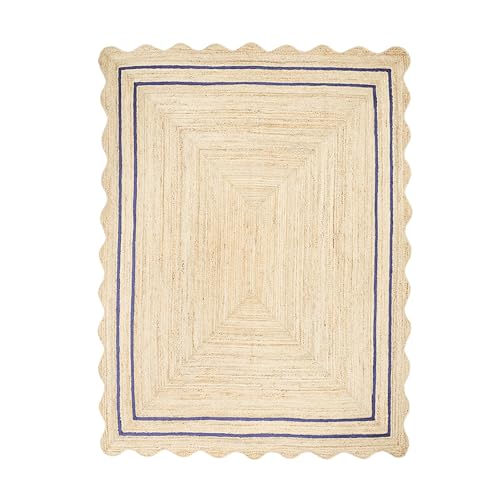 Wave Scalloped Jute Rug Entryway Natural Boho Area Rug Navy Blue 2'x3' - color: Navy Blue, size: 2'x3'