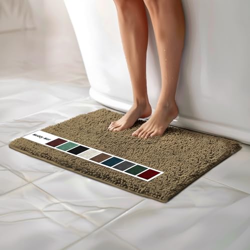 Muddy Mat® | Chenille Bathroom Rugs Quick Dry Microfiber Mats Non Slip Washable, Extra Thick, Soft and Highly Absorbent Bath Mats for Bathroom, Kitchen, and Shower Floor - Beige 18"x28" - color: Beige, size: 18" x 28"