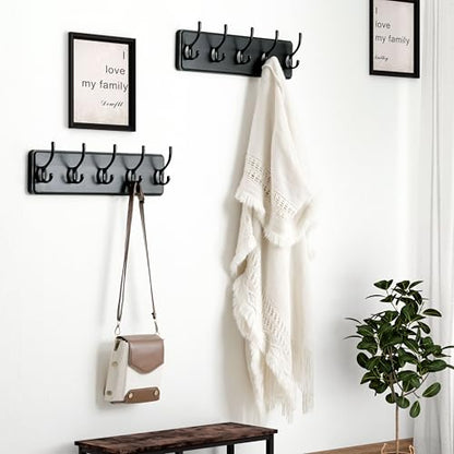 Dseap Coat Rack Wall Mount: Modern, Patented, Heavy-Duty, 17.4" Long 5-Double-Hooks Wooden Hanger Hook Rail for Winter Coats Hat Jacket Clothing, Black - color: Black, size: L=17.4" (1pcs)