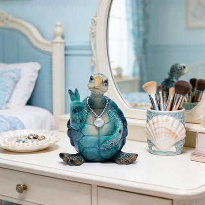 Hodao Summer Sea Turtle Figurine, Peace Sign Ocean Turtle Coastal Decor - color: Blue-2