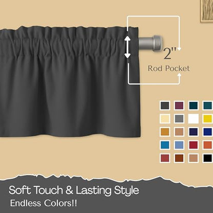 Native Fab 3 Pieces Window Curtain Tiers 26"x36" and Valance 54"x18" Set - Rod Pocket - Semi Sheer - Farmhouse Short Curtain for Kitchen, Bedroom, Bathroom - Grey - color: Grey