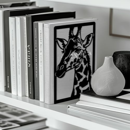 Peacoblue 5.3"x4.3"x7.9" Metal Bookends, Heavy Duty Book Ends for Shelves - style: Giraffe