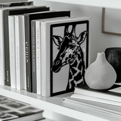 Peacoblue 5.3"x4.3"x7.9" Metal Bookends, Heavy Duty Book Ends for Shelves - style: Giraffe