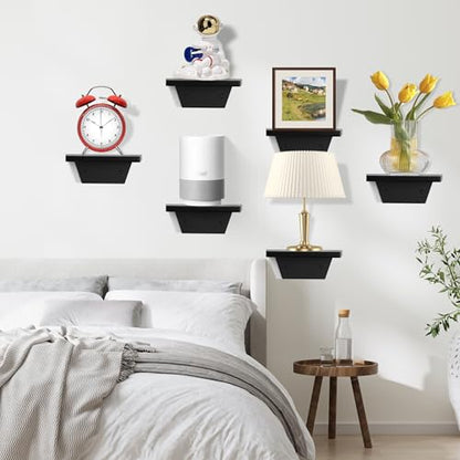 Small Wall Shelves,Speaker Shelf,Floating Shelf Trapezoid for Wifi Router - color: Black, size: Set of 2