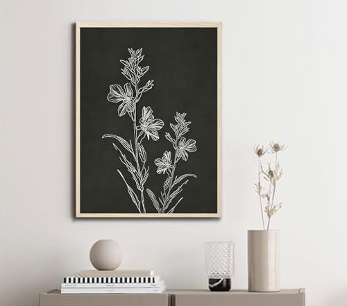 Neutral Botanical Framed Wall Art, 3 Piece Line Art Set, 12x16 Each - color: Simple retro, size: 12x16 inch