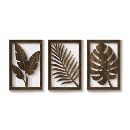 Large Framed Boho Cutout Carved Wood Wall Art for Living Room, 24x36 Inch - color: Walnut Color