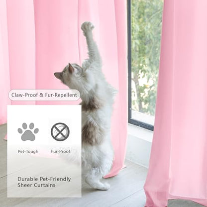 Non-See-Through Pink Privacy Sheer Curtains 84 Inch Long 2 Panels - color: Pink, size: 52"W x 84"L (Pack of 2)