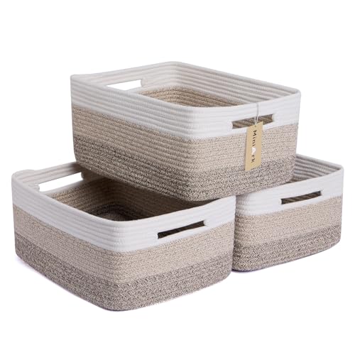 MiniArk Large Storage Baskets for Organizing, 17 x 13 x 7.5” Closet Shelf Baskets for Clothes Blanket Towels, Baby Nursery, Toy Bins Box, Woven Rope Basket, 3 Packs Gradient Brown - color: Gradient Brown, size: 3pcs-L17×W13×H7.5"