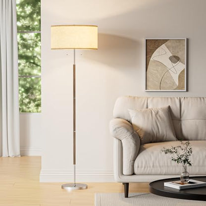 2-Light 3 Color Temperature Mid Century Floor Lamp for Living Room - color: Nickel Silver & Beige