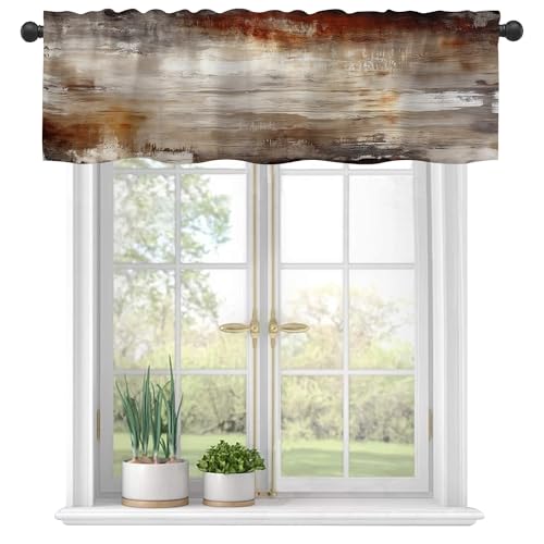 Abstract Wooden Planks Texture Semi Sheer Valance for Windows - Rod Pocket Short Window Treatment, Light Filtering Decor for Kitchen Bedroom - 54"x18" - color: Abstract Wooden Planks Texture, size: 18"W x 54"L (Pack of 1)