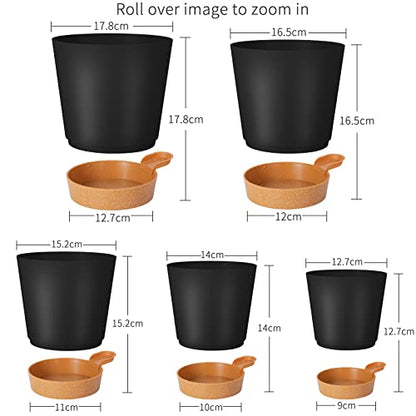 GARDIFE Plant Pots 7/6.5/6/5.5/5 Inch Self Watering Planters with Drainage Hole, Plastic Flower Pots, Nursery Planting Pot for All House Plants, African Violet, Flowers, and Cactus,Black - color: 7-black, size: 7+6.5+6+5.5+5 inch