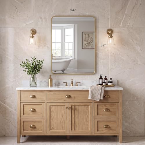Sweetcrispy Bathroom Wall Mirror, 32x24 Inch Mirror for Over Sink, Gold - color: Gold-rect, size: 32"L x 24"W