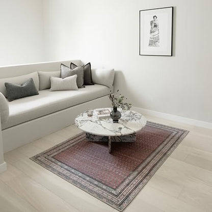 Rusty Rhythm 3' x 5' Burgandy Accent Rug - Persian-inspired design - size: 3' x 5' (Rectangular)
