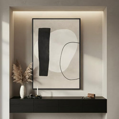 Framed Modern Black White Beige Abstract Wall Art, 1 Piece 24x36 In - color: Black White Block A