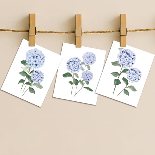 Hydrangea Wall Art Set of 3, Blue Floral Canvas Posters Print Picture, Blue Watercolor Botanical Wall Decor, Modern Minimalist Botanical Room Decor, for Living Bedroom Gallery Decor 12x16in Unframed - color: Blue Hydrangea Posters, size: 12x16 in