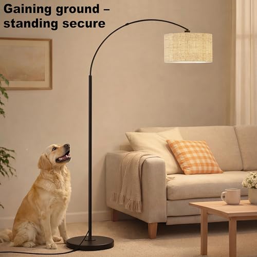 marctronic Arc Floor Lamp for Living Room, 71" Arched Standing Lamp for Bedroom, Beige Fabric Shade, 350° Rotating Head, 3000K-6000K Adjustable Color Temperature, Foot Switch, E26 LED Bulb Included