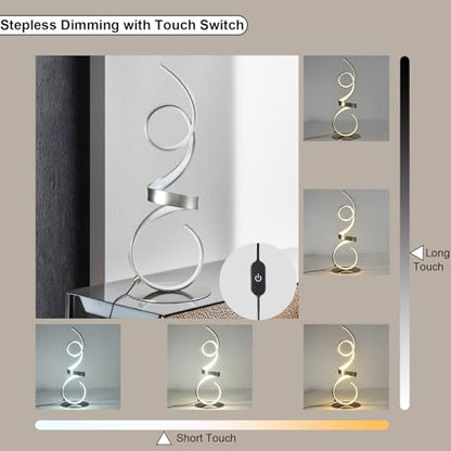 20W 2700LM 3 Colors Dimmable LED Art Table Lamp 21.4 Inch with Touch Switch for Living Room,Bedroom (Sand Nickel(Remote)) - color: Sand Nickel(Remote)