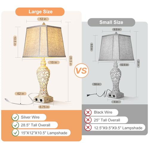 LuxSight Collection 28.5" Table Lamps Set of 2 with Nightlight for Bedroom - color: Cream-Set of 2, size: 28.5 inch