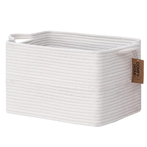 COMFY-HOMI Cotton Rope Woven Basket with Handles for Shelves,Toys,Book, Cloth Storage Baskets Bin for Organizing- 1 PCSToy Decorative Organizer for Living Room, Bathroom - color: All White, size: 13.5"X11"X9.5"