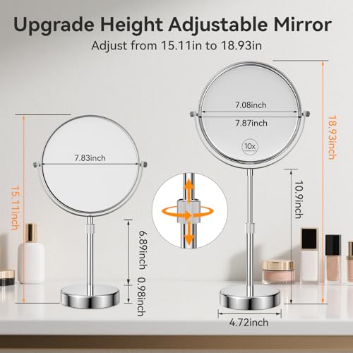 Nicesail Adjustable Tabletop Makeup Mirror Magnified Vanity Chrome 10X - color: Chrome Finish-10x