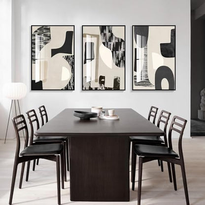 QKF 3Pcs Black White Abstract Crystal Geometric Framed Canvas Wall Art Set - color: Black and white, size: 20" X 28" X 3 pieces