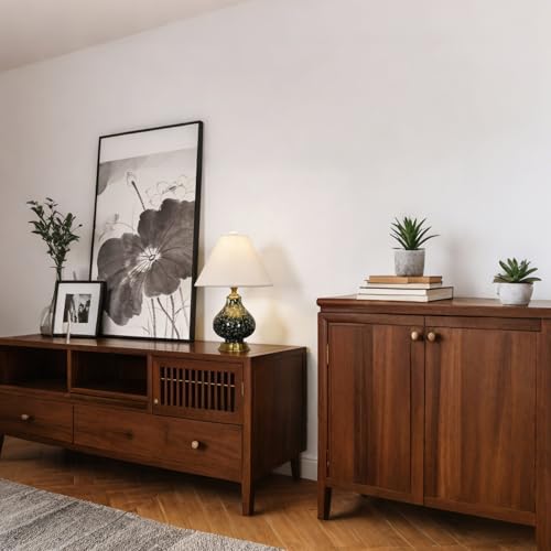 Table Lamp Black Ceramic Desk Lamp, Beige Fine Linen Fabric Shade Bedside Lamps for Bedroom Living Room Modern Minimalist Nightstand Lamp - color: Black