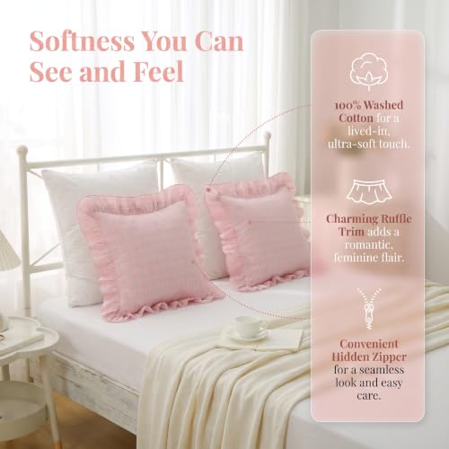 Mywinlle Blush Pink Plaid Ruffle Throw Pillow Shams 18"x18" Set of 2 - color: Blush Pink Plaid, size: 18" x 18" (Pack of 2)