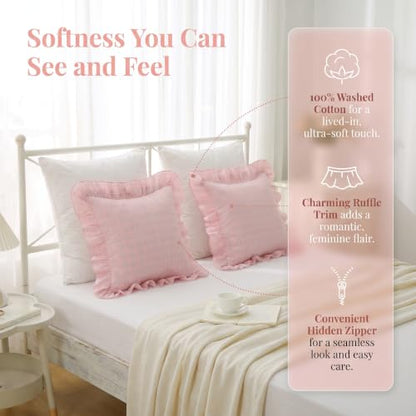 Mywinlle Blush Pink Plaid Ruffle Throw Pillow Shams 18"x18" Set of 2 - color: Blush Pink Plaid, size: 18" x 18" (Pack of 2)