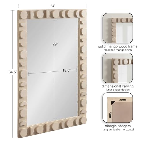 Kate and Laurel Lunara Boho Rectangle Wood Wall Mirror, 24 x 35, Bleached Wood, Coastal Light Wooden Rectangular Bathroom Mirror for Over Sink with Geometric Detailing - color: White
