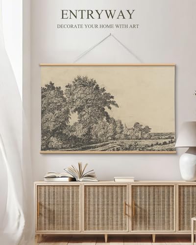 VIYYIEA Extra Large Canvas Wall Art - Country Landscape Sketch, 36x54 In - color: Old Grove