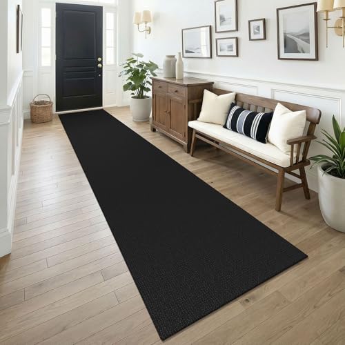 KOZYFLY Black 2.5'x14' Runners Rugs for Hallway, Long Washable Runner Rug, Woven Non Slip Kitchen Runner, Flatweave Entryway Rug, Floor Carpet for Entry, Aisle, Hall, Black/Dark Grey - color: Black/Dark Grey, size: 2'6" x 14' (Rectangular)