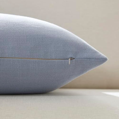 Meekio Linen Blend Throw Pillow Covers 16x16 Set of 2, Dusty Blue - color: Dusty Blue, size: 16" x 16" (Pack of 2)
