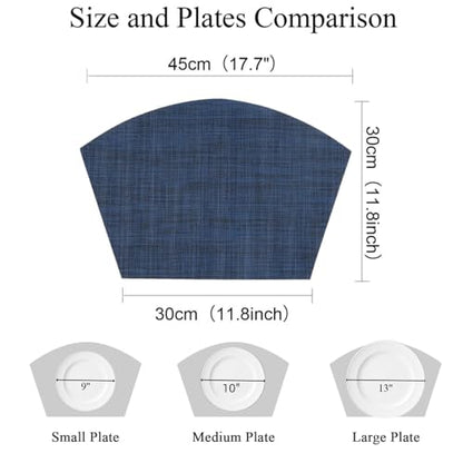 SHACOS Wedge Placemat Set of 4 Non Slip Heat Resistant Woven Vinyl Round Table Placemats Circle Table Mats Wipe Clean Indoor Outdoor (4, Blue Black) - color: Blue Black