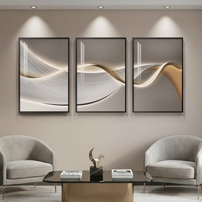 Large Framed Modern Abstract Wall Art for Living Room, 3 Piece 24x36 In - color: Soft Flow Series, size: 24" W x 36" H x 3 pieces
