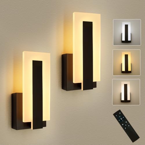 9.8 Inch Hardwire Wall Sconces Set of Two,Black 3CCT Dimmable Wall Lights - size: 9.8in-Hardwired