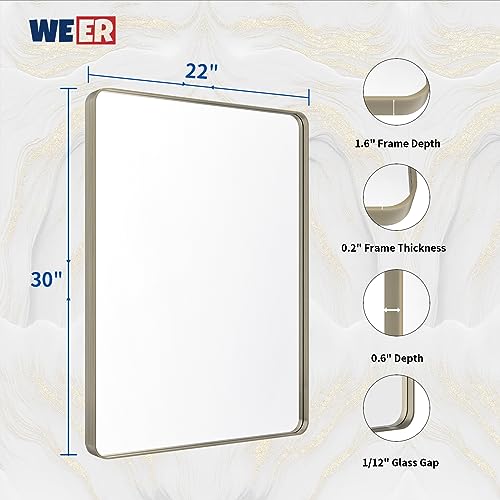 WEER Bathroom Vanity Mirror Brushed Nickel 22X30 Inch - color: Brushed Nickel, size: 22"L x 30"W