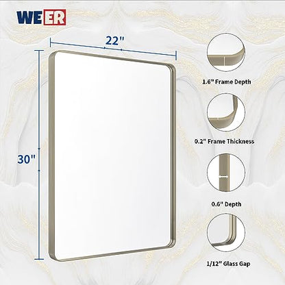 WEER Bathroom Vanity Mirror Brushed Nickel 22X30 Inch - color: Brushed Nickel, size: 22"L x 30"W