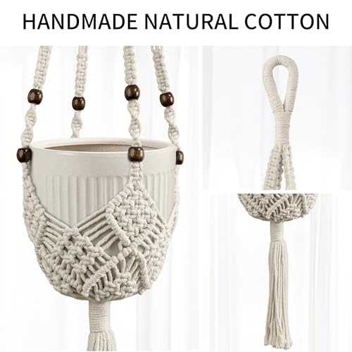 Macrame Plant Hanger - Fits 3-6 Inch Pots, Set of 2, Ivory - color: 35+35 Inch Brown