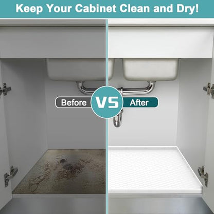 Under Sink Mat for Kitchen Waterproof, Silicone Sink Mat, White, 34" x 22" - color: White, size: 34" x 22"