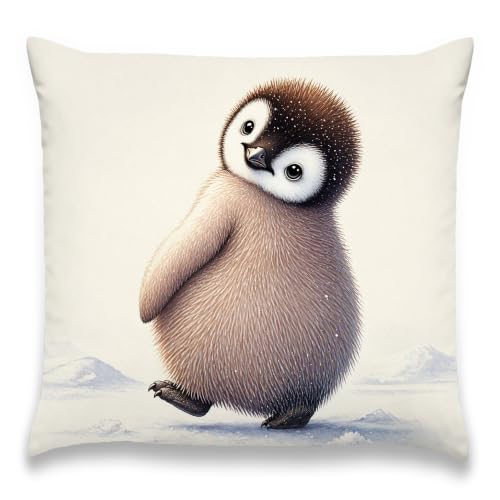 Baby Penguin Pillow Cover 18x18 Inches, Cute Winter Nursery Decor - color: Tilted Baby Penguin