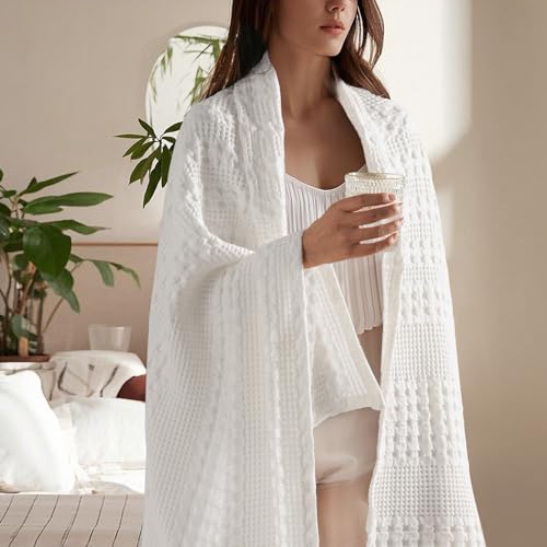 PHF Lightweight 100% Cotton Waffle Throw Blanket for Couch, White - color: 02 White, size: Throw(50"x60")