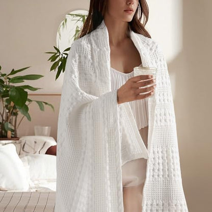 PHF Lightweight 100% Cotton Waffle Throw Blanket for Couch, White - color: 02 White, size: Throw(50"x60")